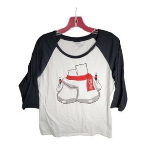 NWOT Port & Co Coke 3/4 Sleeve Top Size Large Coca-Cola Woman's Black White Bear